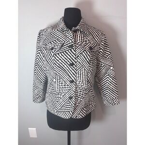 Ruby Rd Black White Geometric Print Button Front Jacket Women's Size 8